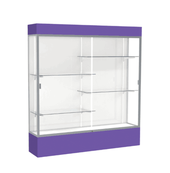 Spirit Purple Display Case (Lighted), White Laminate Back w/ Satin Natural aluminum frame finish, 80"H x 72"W x 16"D - Click to enlarge