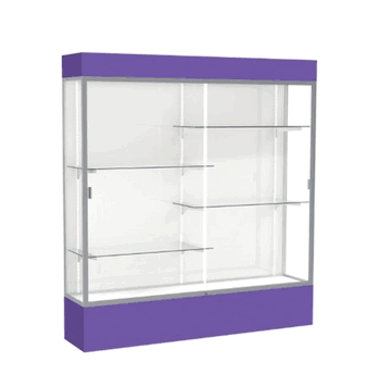 Spirit Purple Display Case (Lighted), White Laminate Back w/ Satin Natural aluminum frame finish, 80"H x 72"W x 16"D - Click to enlarge