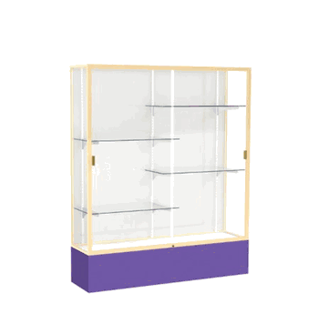 Spirit Purple Display Case (Unighted), White Laminate Back w/ Champagne aluminum frame finish, 72"H x 60"W x 16"D - Click to enlarge