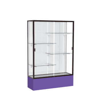 Spirit Purple Display Case (Unighted), White Laminate Back w/ Dark Bronze aluminum frame finish, 72"H x 48"W x 16"D - Click to enlarge