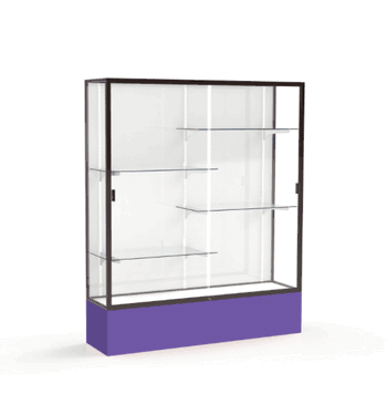 Spirit Purple Display Case (Unighted), White Laminate Back w/ Dark Bronze aluminum frame finish, 72"H x 60"W x 16"D - Click to enlarge