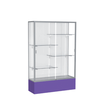 Spirit Purple Display Case (Unighted), White Laminate Back w/ Satin Natural aluminum frame finish, 72"H x 48"W x 16"D - Click to enlarge