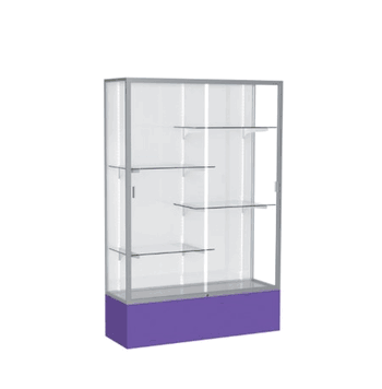 Spirit Purple Display Case (Unighted), White Laminate Back w/ Satin Natural aluminum frame finish, 72"H x 48"W x 16"D - Click to enlarge