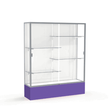 Spirit Purple Display Case (Unighted), White Laminate Back w/ Satin Natural aluminum frame finish, 72"H x 60"W x 16"D - Click to enlarge