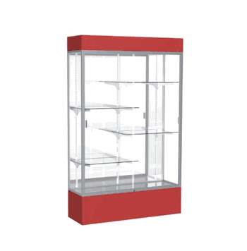 Spirit Red Display Case (Lighted), Mirror Back w/ Satin Natural aluminum frame finish, 80"H x 48"W x 16"D - Click to enlarge