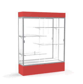 Spirit Red Display Case (Lighted), Mirror Back w/ Satin Natural aluminum frame finish, 80"H x 60"W x 16"D - Click to enlarge