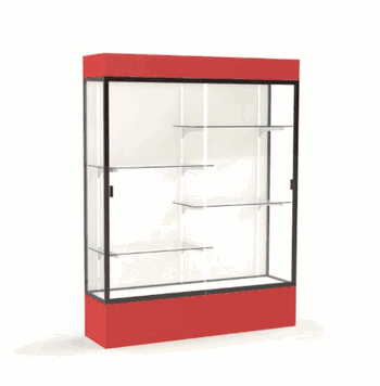 Spirit Red Display Case (Lighted), Plaque Fabric Back w/ Dark Bronze aluminum frame finish, 80"H x 60"W x 16"D - Click to enlarge
