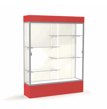 Spirit Red Display Case (Lighted), Plaque Fabric Back w/ Satin Natural aluminum frame finish, 80"H x 60"W x 16"D - Click to enlarge