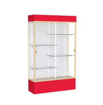 Spirit Red Display Case (Lighted), White Laminate Back w/ Champagne aluminum frame finish, 80"H x 48"W x 16"D - Click to enlarge