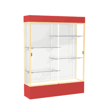 Spirit Red Display Case (Lighted), White Laminate Back w/ Champagne aluminum frame finish, 80"H x 60"W x 16"D - Click to enlarge