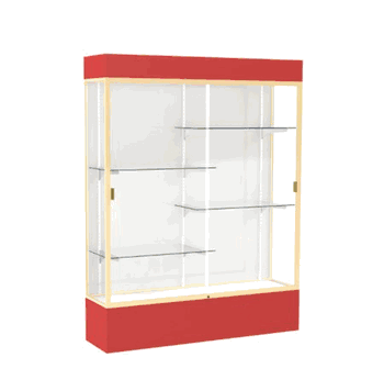 Spirit Red Display Case (Lighted), White Laminate Back w/ Champagne aluminum frame finish, 80"H x 60"W x 16"D - Click to enlarge
