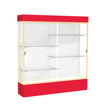Spirit Red Display Case (Lighted), White Laminate Back w/ Champagne aluminum frame finish, 80"H x 72"W x 16"D - Click to enlarge