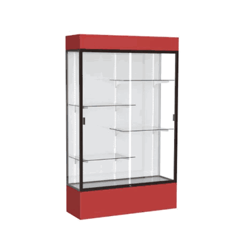 Spirit Red Display Case (Lighted), White Laminate Back w/ Dark Bronze aluminum frame finish, 80"H x 48"W x 16"D - Click to enlarge