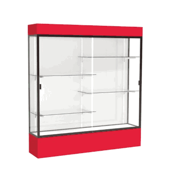 Spirit Red Display Case (Lighted), White Laminate Back w/ Dark Bronze aluminum frame finish, 80"H x 72"W x 16"D - Click to enlarge