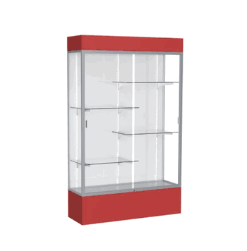 Spirit Red Display Case (Lighted), White Laminate Back w/ Satin Natural aluminum frame finish, 80"H x 48"W x 16"D - Click to enlarge