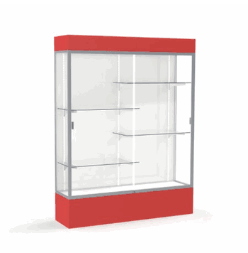 Spirit Red Display Case (Lighted), White Laminate Back w/ Satin Natural aluminum frame finish, 80"H x 60"W x 16"D - Click to enlarge