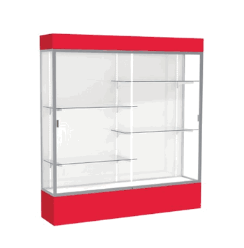Spirit Red Display Case (Lighted), White Laminate Back w/ Satin Natural aluminum frame finish, 80"H x 72"W x 16"D - Click to enlarge