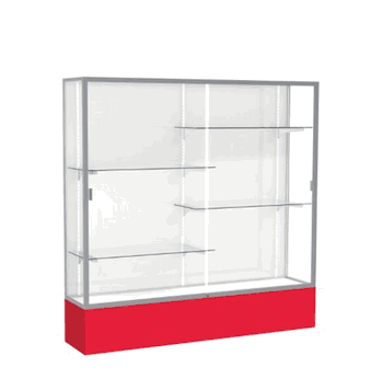 Spirit Red Display Case (Unighted), White Laminate Back w/ Satin Natural aluminum frame finish, 72"H x 72"W x 16"D - Click to enlarge