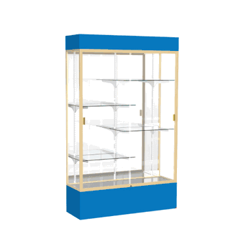 Spirit Royal Blue Display Case (Lighted), Mirror Back w/ Champagne aluminum frame finish, 80"H x 48"W x 16"D - Click to enlarge