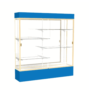 Spirit Royal Blue Display Case (Lighted), Mirror Back w/ Champagne aluminum frame finish, 80"H x 72"W x 16"D - Click to enlarge