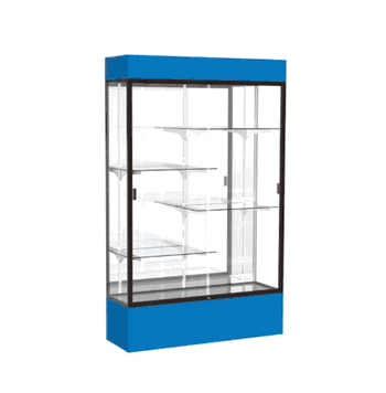Spirit Royal Blue Display Case (Lighted), Mirror Back w/ Dark Bronze aluminum frame finish, 80"H x 48"W x 16"D - Click to enlarge