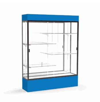 Spirit Royal Blue Display Case (Lighted), Mirror Back w/ Dark Bronze aluminum frame finish, 80"H x 60"W x 16"D - Click to enlarge