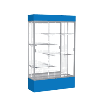 Spirit Royal Blue Display Case (Lighted), Mirror Back w/ Satin Natural aluminum frame finish, 80"H x 48"W x 16"D - Click to enlarge