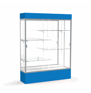 Spirit Royal Blue Display Case (Lighted), Mirror Back w/ Satin Natural aluminum frame finish, 80"H x 60"W x 16"D - Click to enlarge