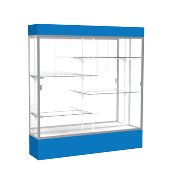 Spirit Royal Blue Display Case (Lighted), Mirror Back w/ Satin Natural aluminum frame finish, 80"H x 72"W x 16"D - Click to enlarge