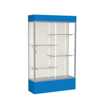 Spirit Royal Blue Display Case (Lighted), Plaque Fabric Back w/ Satin Natural aluminum frame finish, 80"H x 48"W x 16"D - Click to enlarge