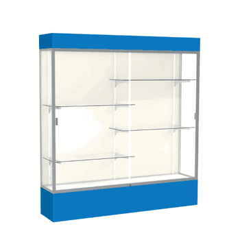 Spirit Royal Blue Display Case (Lighted), Plaque Fabric Back w/ Satin Natural aluminum frame finish, 80"H x 72"W x 16"D - Click to enlarge
