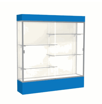Spirit Royal Blue Display Case (Lighted), Plaque Fabric Back w/ Satin Natural aluminum frame finish, 80"H x 72"W x 16"D - Click to enlarge