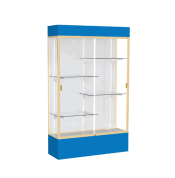 Spirit Royal Blue Display Case (Lighted), White Laminate Back w/ Champagne aluminum frame finish, 80"H x 48"W x 16"D - Click to enlarge