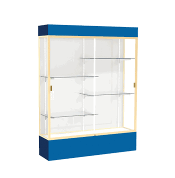Spirit Royal Blue Display Case (Lighted), White Laminate Back w/ Champagne aluminum frame finish, 80"H x 60"W x 16"D - Click to enlarge