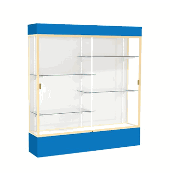 Spirit Royal Blue Display Case (Lighted), White Laminate Back w/ Champagne aluminum frame finish, 80"H x 72"W x 16"D - Click to enlarge