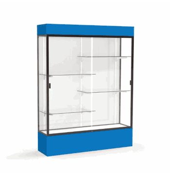 Spirit Royal Blue Display Case (Lighted), White Laminate Back w/ Dark Bronze aluminum frame finish, 80"H x 60"W x 16"D - Click to enlarge