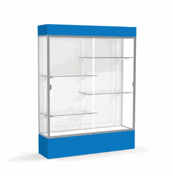 Spirit Royal Blue Display Case (Lighted), White Laminate Back w/ Satin Natural aluminum frame finish, 80"H x 60"W x 16"D - Click to enlarge