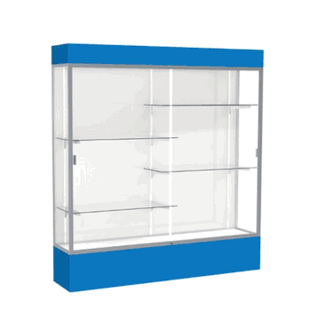 Spirit Royal Blue Display Case (Lighted), White Laminate Back w/ Satin Natural aluminum frame finish, 80"H x 72"W x 16"D - Click to enlarge