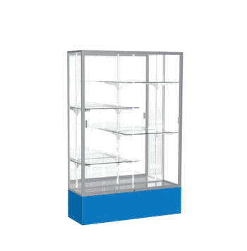Spirit Royal Blue Display Case (Unighted), Mirror Back w/ Satin Natural aluminum frame finish, 72"H x 48"W x 16"D - Click to enlarge