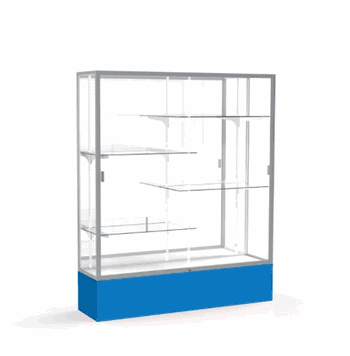 Spirit Royal Blue Display Case (Unighted), Mirror Back w/ Satin Natural aluminum frame finish, 72"H x 60"W x 16"D - Click to enlarge