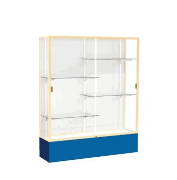Spirit Royal Blue Display Case (Unighted), White Laminate Back w/ Champagne aluminum frame finish, 72"H x 60"W x 16"D - Click to enlarge