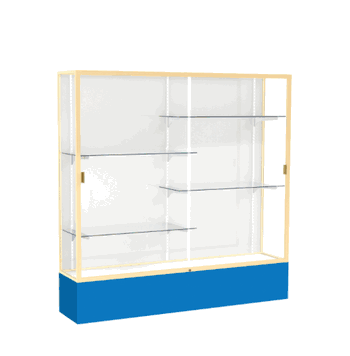 Spirit Royal Blue Display Case (Unighted), White Laminate Back w/ Champagne aluminum frame finish, 72"H x 72"W x 16"D - Click to enlarge