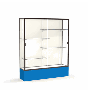 Spirit Royal Blue Display Case (Unighted), White Laminate Back w/ Dark Bronze aluminum frame finish, 72"H x 60"W x 16"D - Click to enlarge