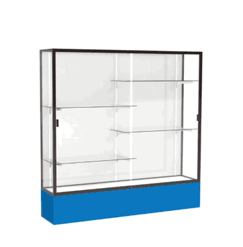 Spirit Royal Blue Display Case (Unighted), White Laminate Back w/ Dark Bronze aluminum frame finish, 72"H x 72"W x 16"D - Click to enlarge