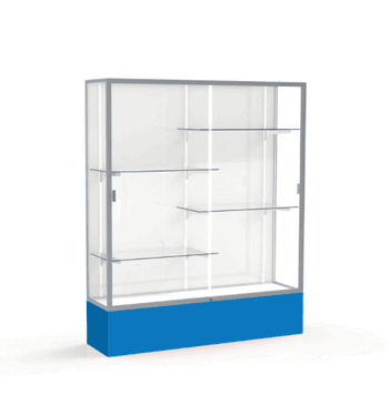 Spirit Royal Blue Display Case (Unighted), White Laminate Back w/ Satin Natural aluminum frame finish, 72"H x 60"W x 16"D - Click to enlarge