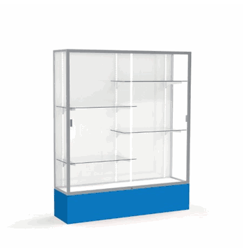 Spirit Royal Blue Display Case (Unighted), White Laminate Back w/ Satin Natural aluminum frame finish, 72"H x 60"W x 16"D - Click to enlarge