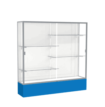 Spirit Royal Blue Display Case (Unighted), White Laminate Back w/ Satin Natural aluminum frame finish, 72"H x 72"W x 16"D - Click to enlarge