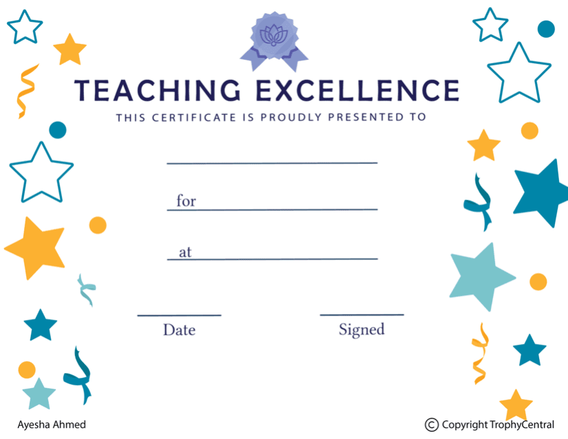 Free Teaching Excellence Award Certificate Template TrophyCentral