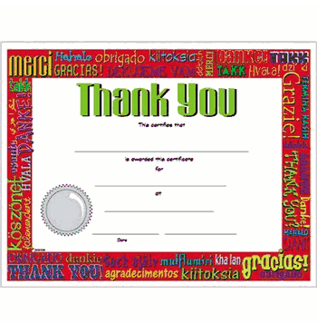 Thank You Certificates - Click to enlarge