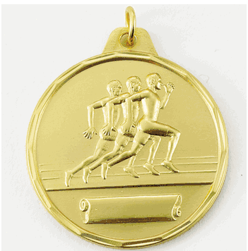 Track Runners w/Scroll, Male - 1 1/2" Gold, Silver & Bronze Medals - Click to enlarge